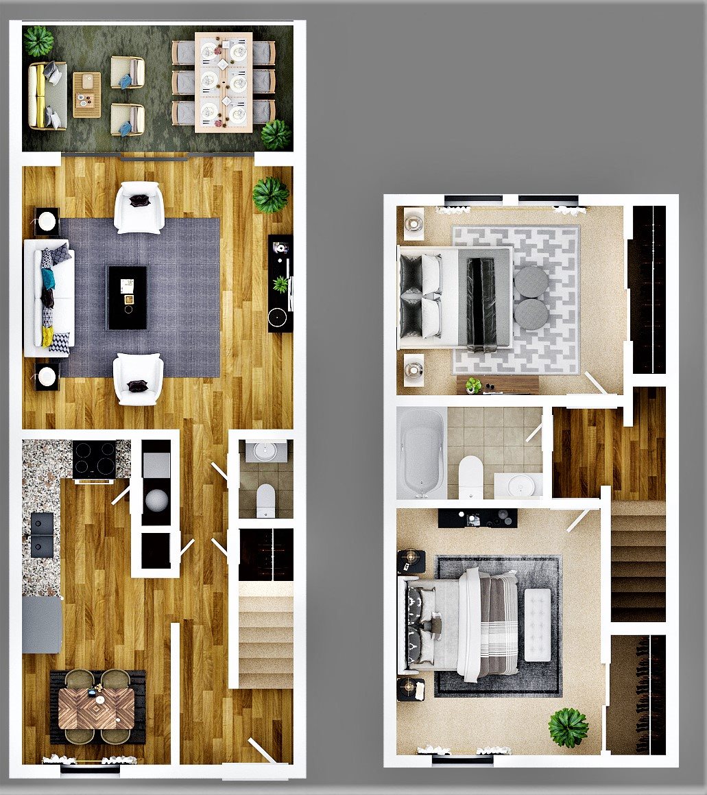 Two Bedroom 1.5 Bath TH floor plan